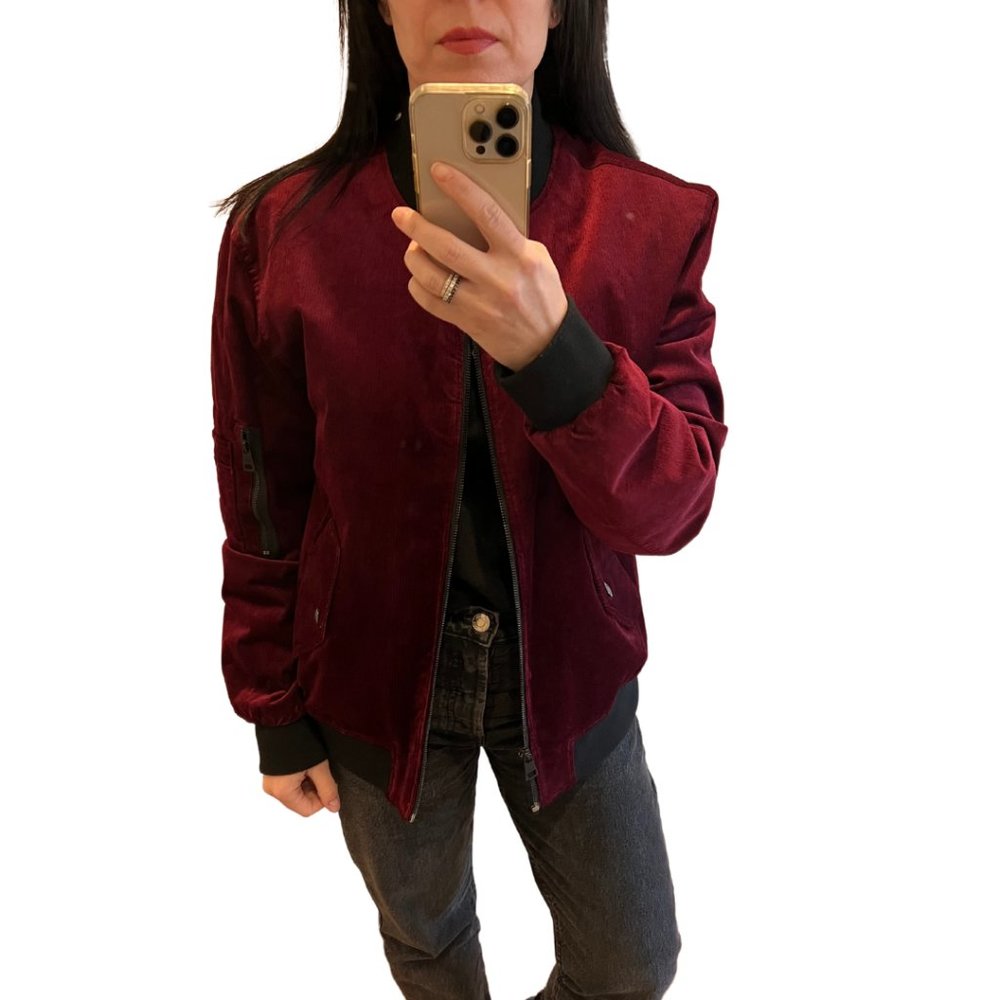 Burgundy Velvet Bomber Jacket